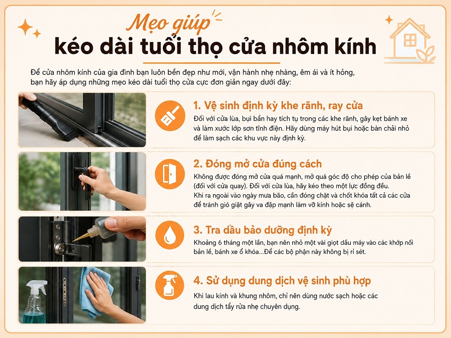 Mẹo giúp kéo dài tuổi thọ nhôm kính